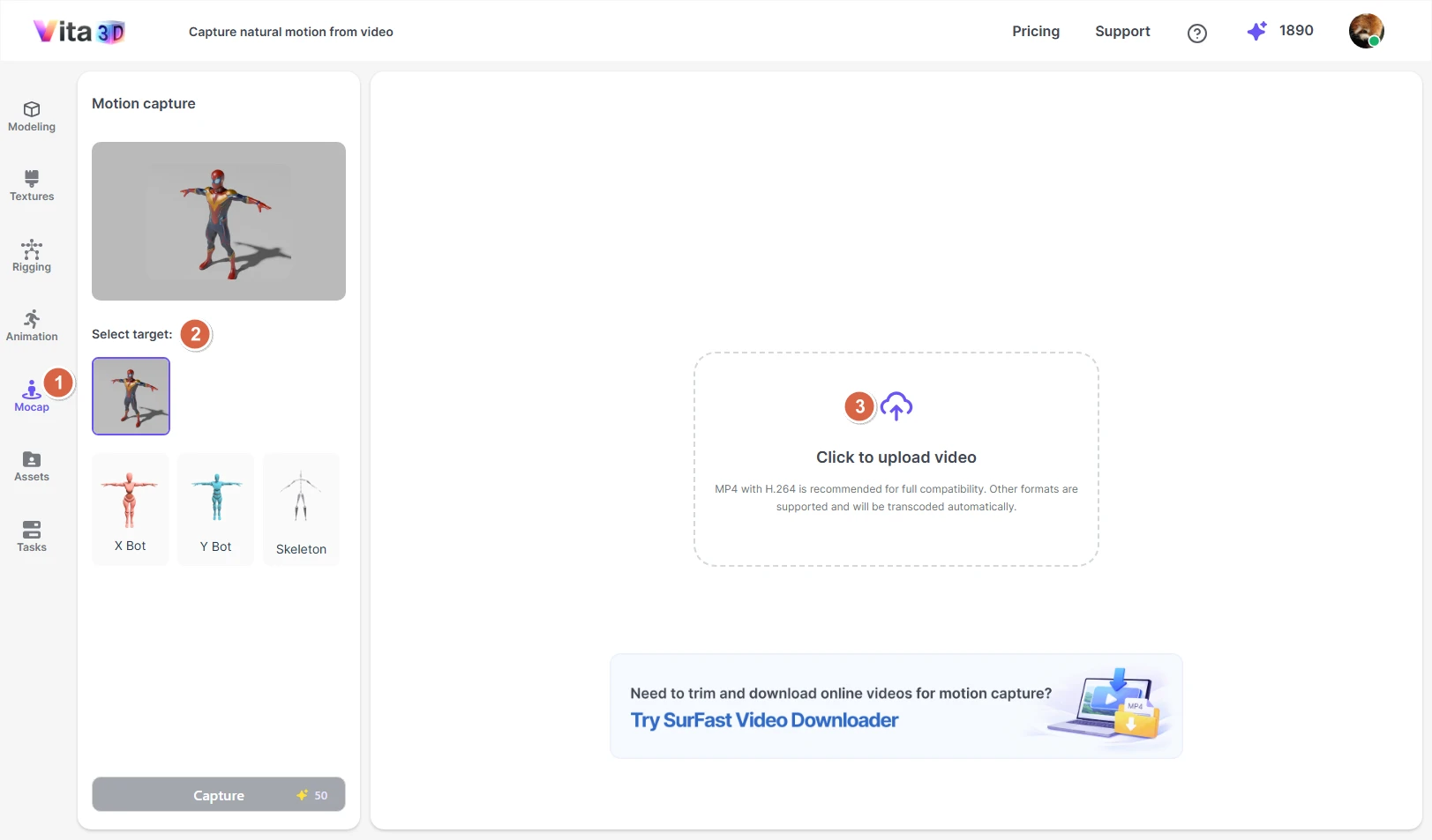 Select model in Mocap